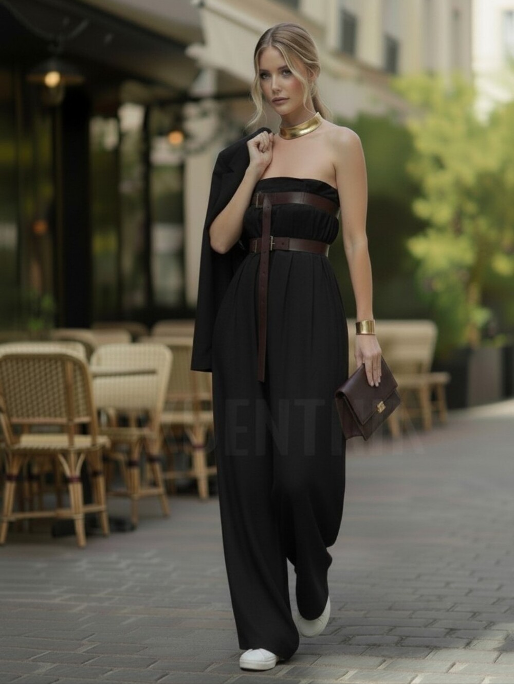 Strapless Wide-Leg Jumpsuit w/ Cinching Accents ▪︎ Curvy ▪︎ Black ▪︎ XXL